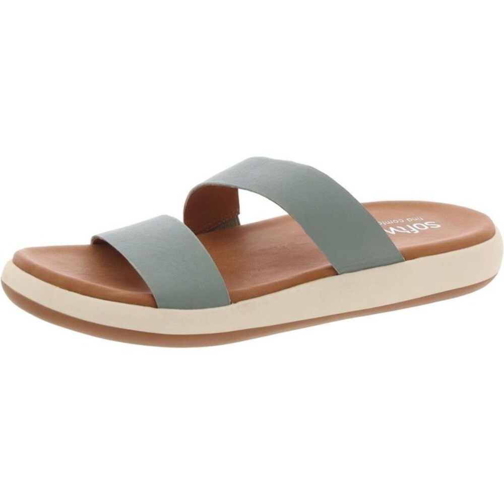 SoftWalk Jenna Sage Green  Solid Leather Platform Sandals Size 8